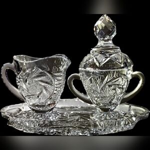 Vintage Avitra Crystal Cream & Sugar Set ~ Hand Cut, 24%+ Lead Crystal